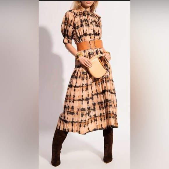 Ulla Johnson beige 'Selena' dress with tie waist in palm tie dye medium - Picture 2 of 14